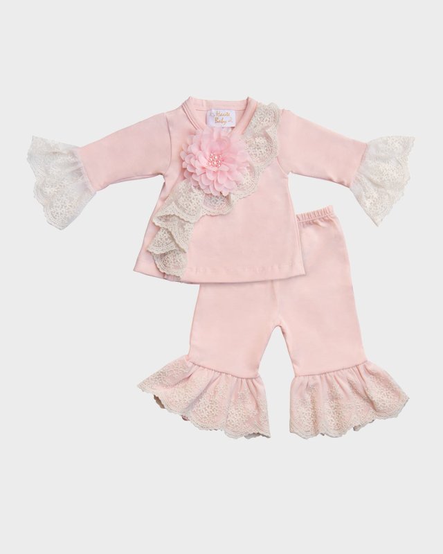 Girl's Chic Petite Lace Floral Top w/ Pants, Size Newborn-